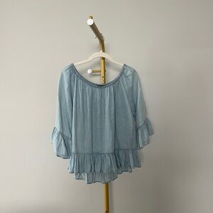 Sanctuary Sky Blue Ruffle Off Shoulder Top